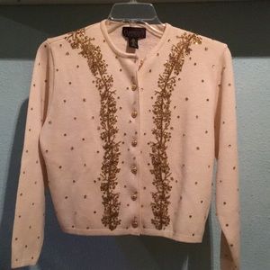 Beaded gold creme colored sweater